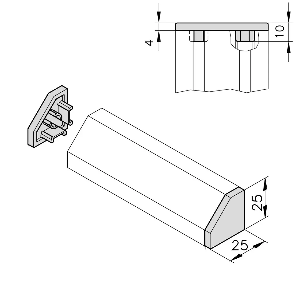 Endkappe 25x25 Abmessungen