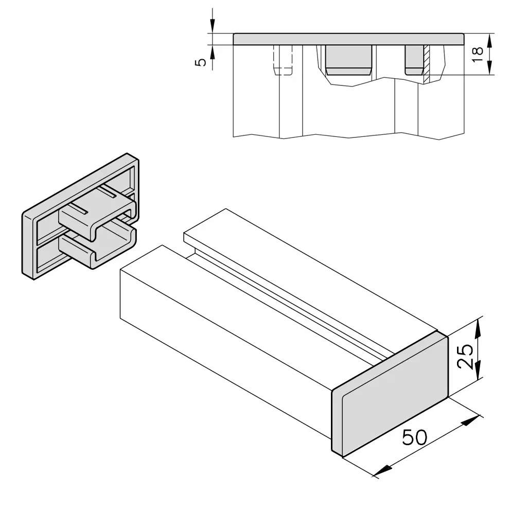 Endkappe 50x25 Abmessungen