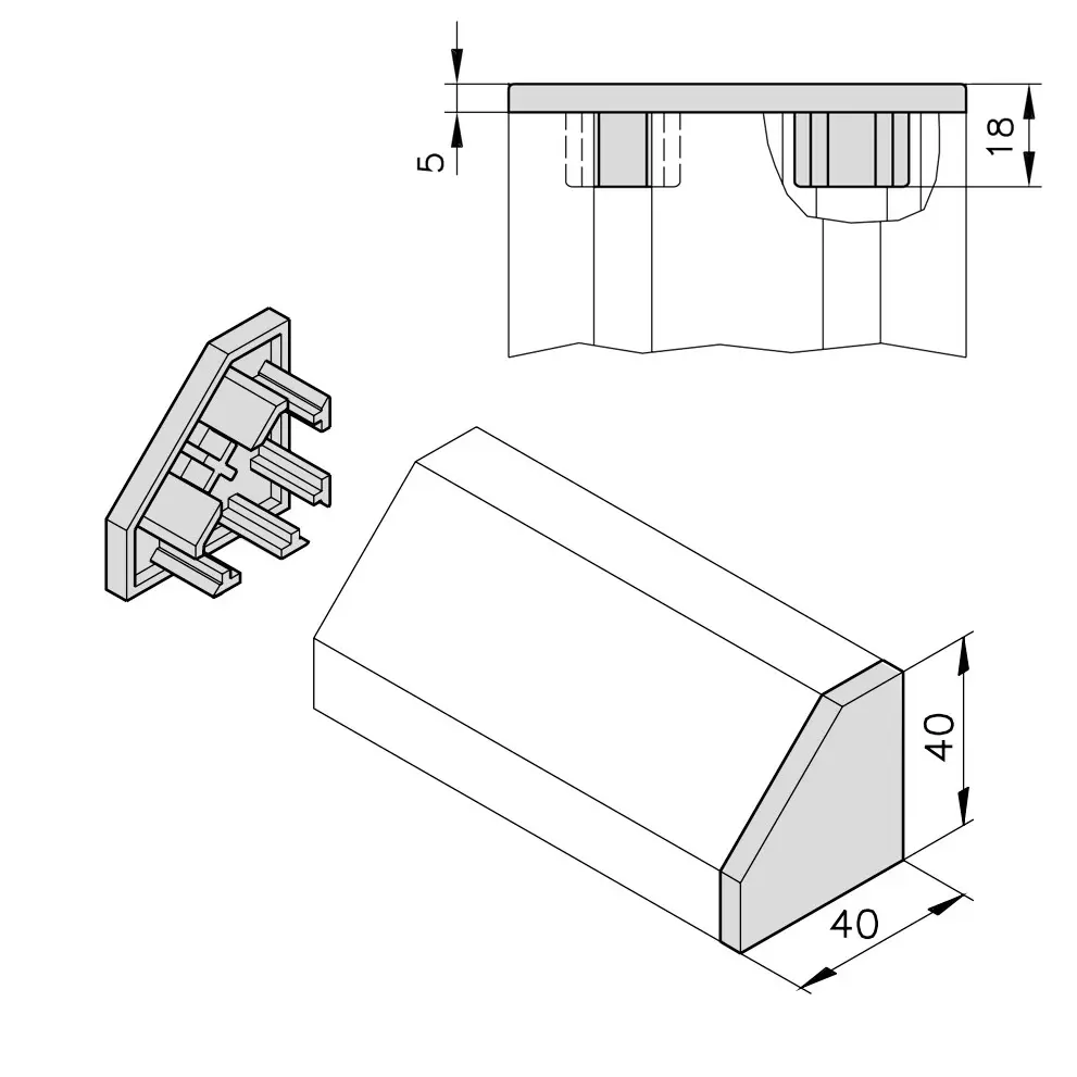 Endkappe 40x40 Abmessungen