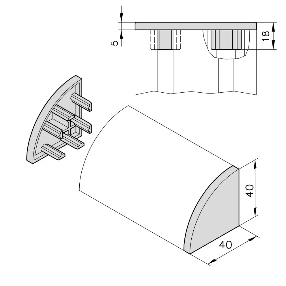 Endkappe 40x40 Abmessungen