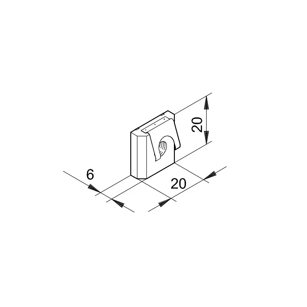 Lasche 1 ESD (Nutenstein), mit Federblech, M6 Abmessungen