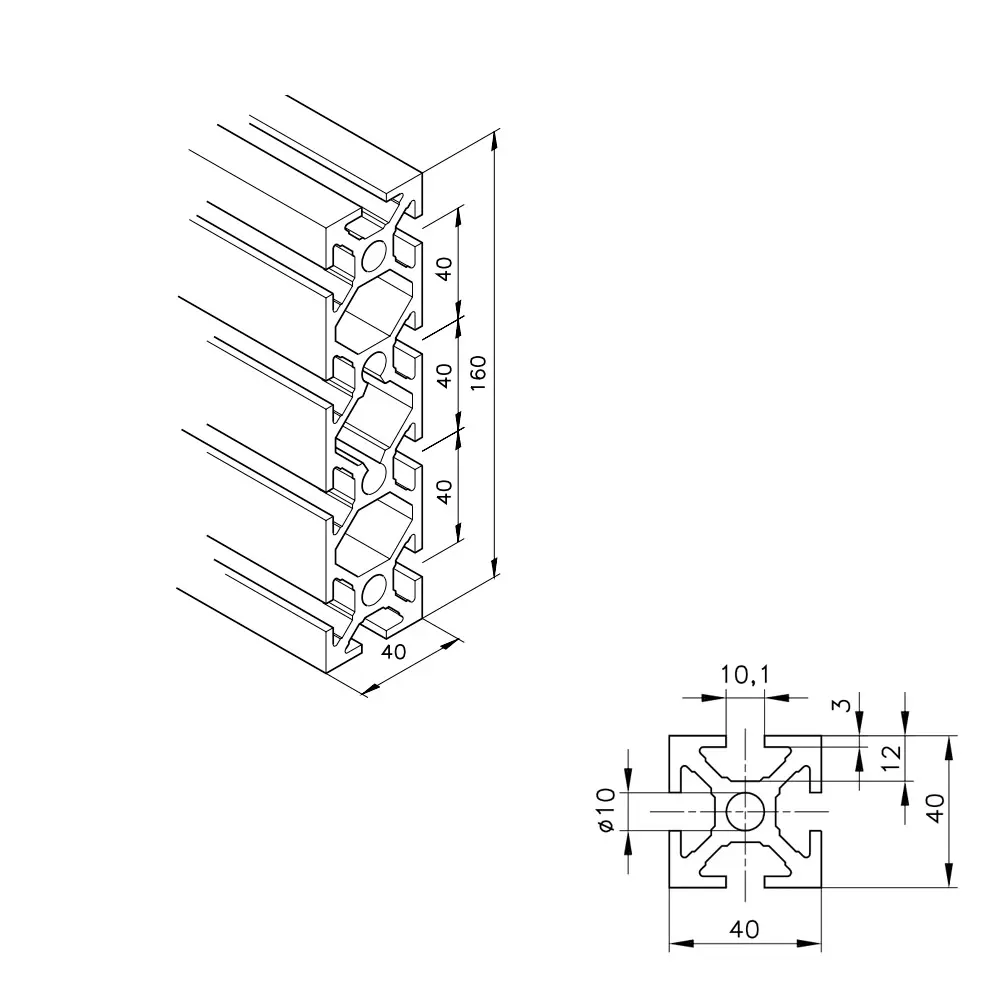 Konstruktionsprofil mk 2040.06 Abmessungen