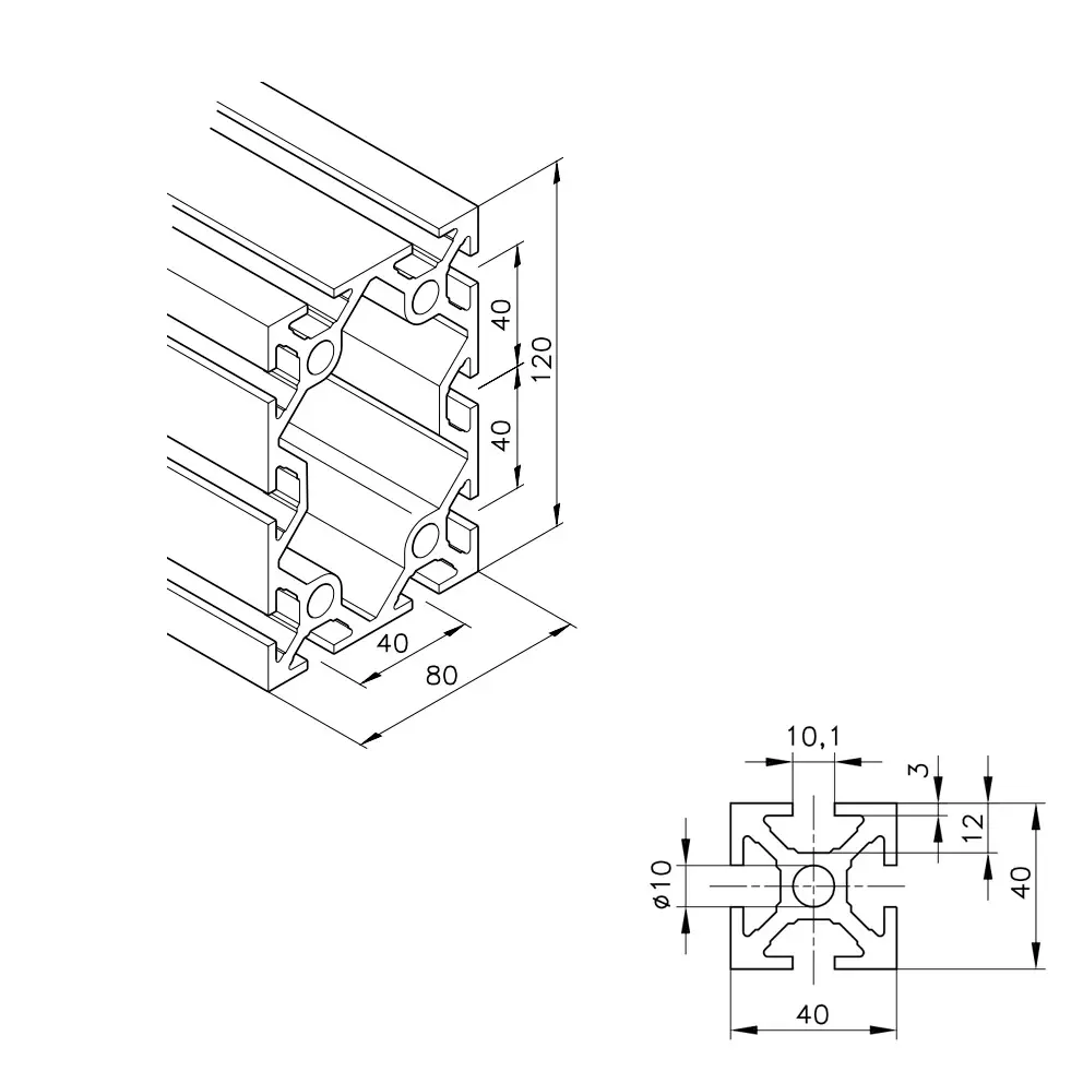 Konstruktionsprofil mk 2040.07 Abmessungen
