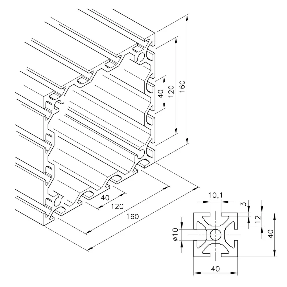 Konstruktionsprofil mk 2040.09 Abmessungen