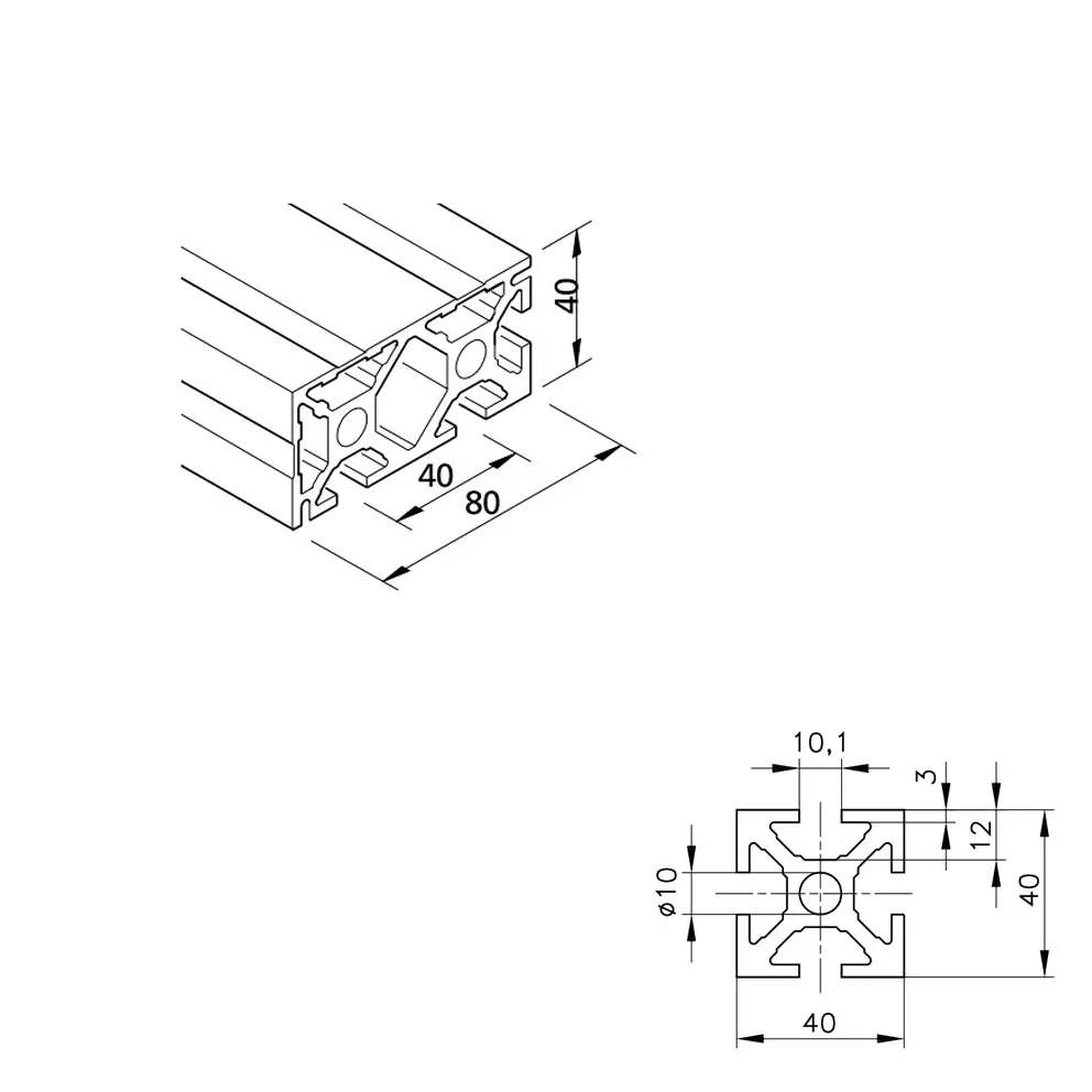 Konstruktionsprofil mk 2040.12 Abmessungen