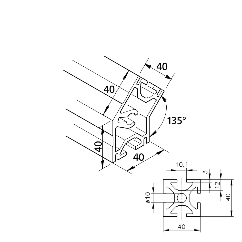 Konstruktionsprofil mk 2040.19 Abmessungen