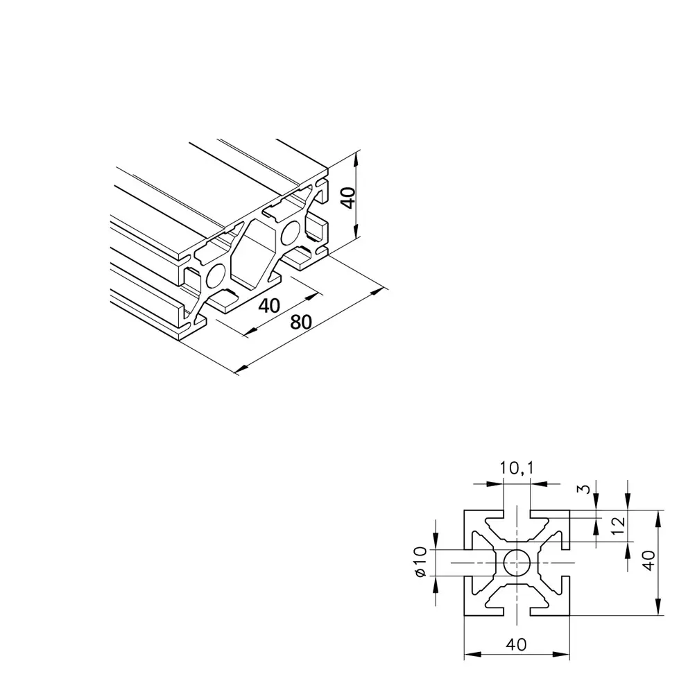 Konstruktionsprofil mk 2040.22 Abmessungen