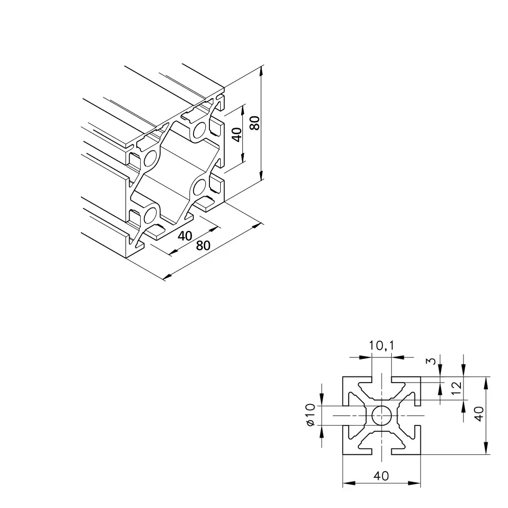 Konstruktionsprofil mk 2040.46 Abmessungen