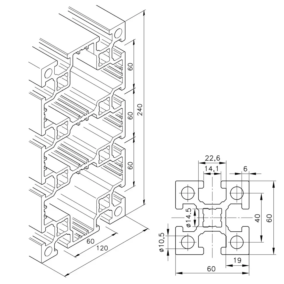 Schwerlastprofil mk 2060.07 Abmessungen