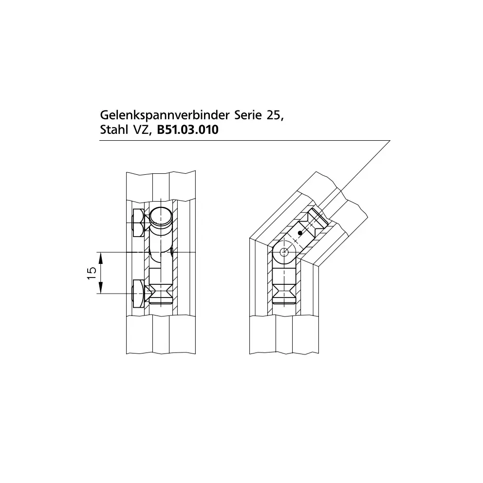 Gelenkspannverbinder Serie 25 Befestigungsbeispiel