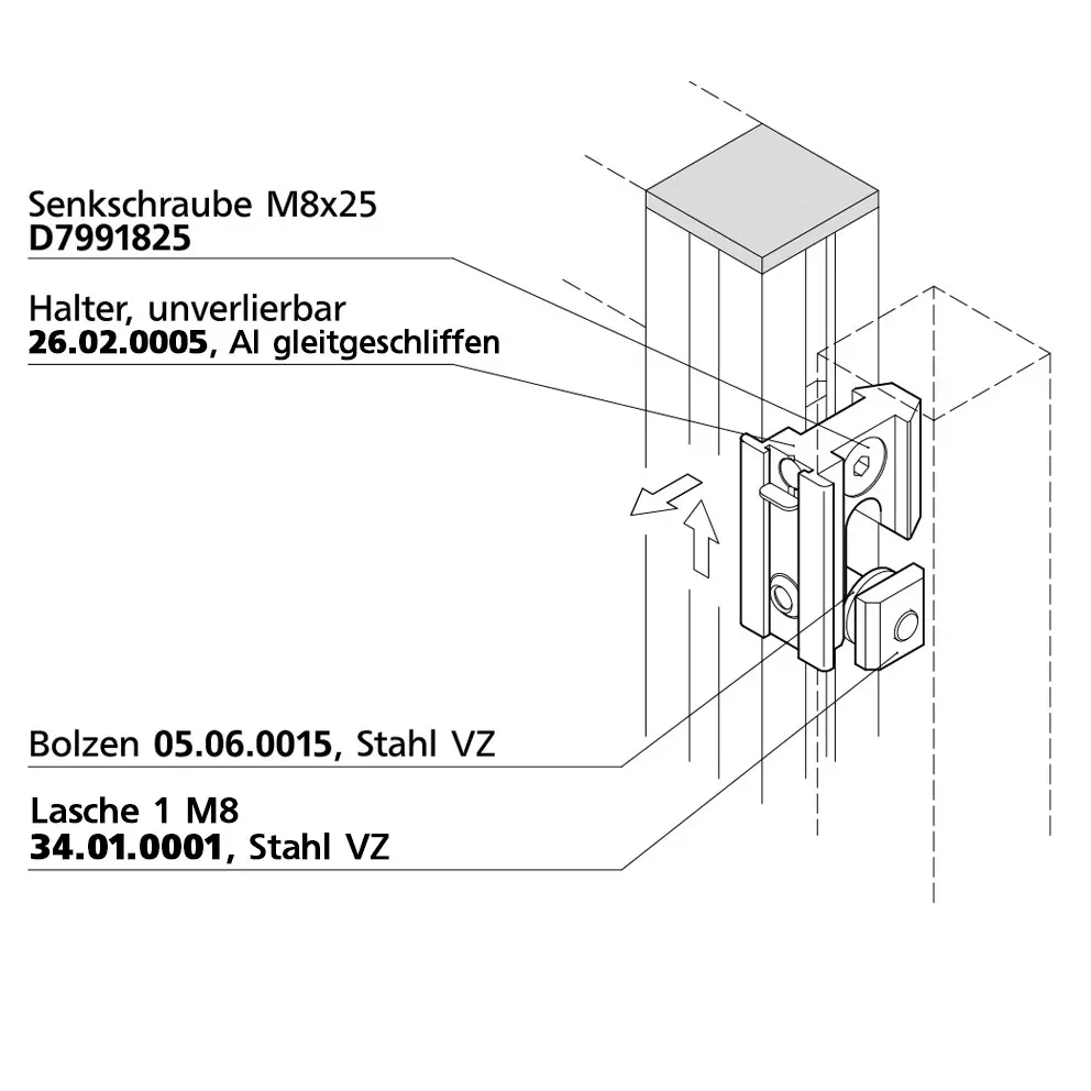 Unverlierbares Haltesystem Befestigungsbeispiel