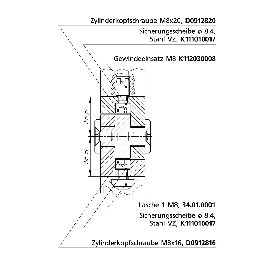Gelenk B01 Befestigungsbeispiel