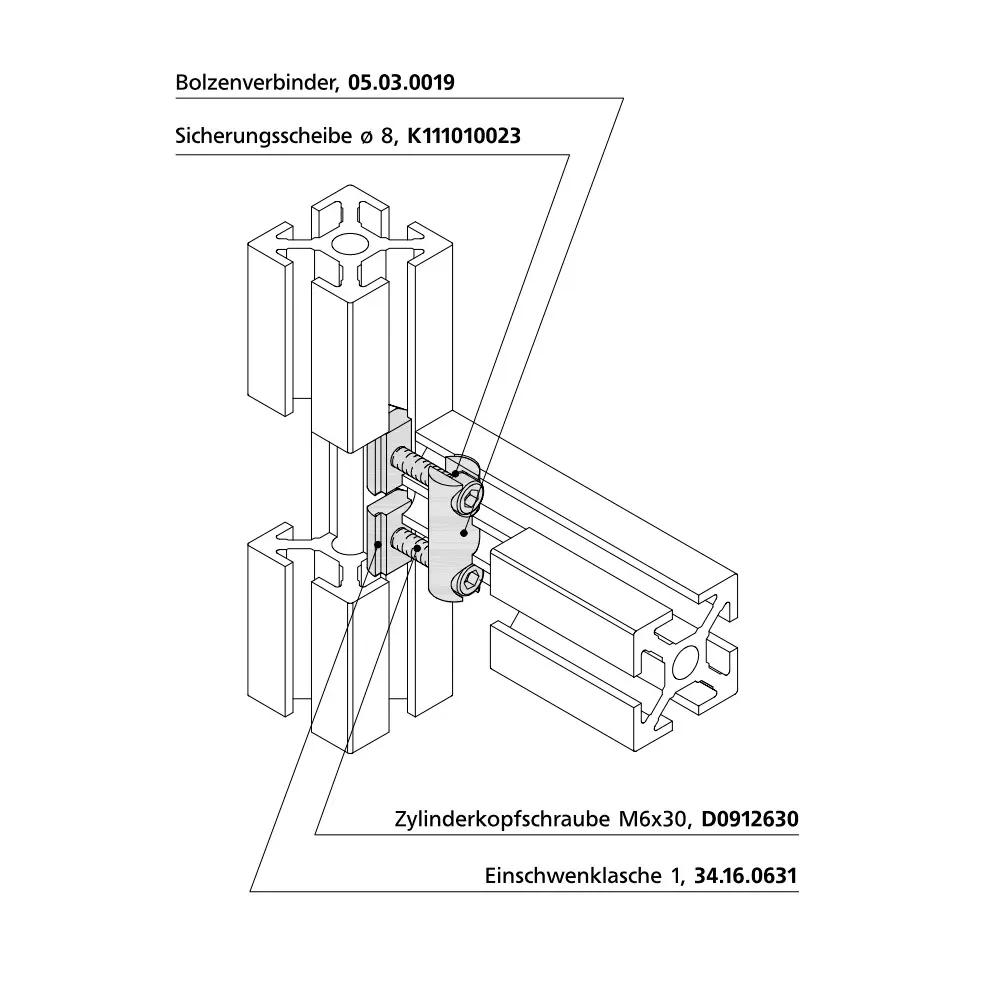 Bolzenverbinder Befestigungsbeispiel