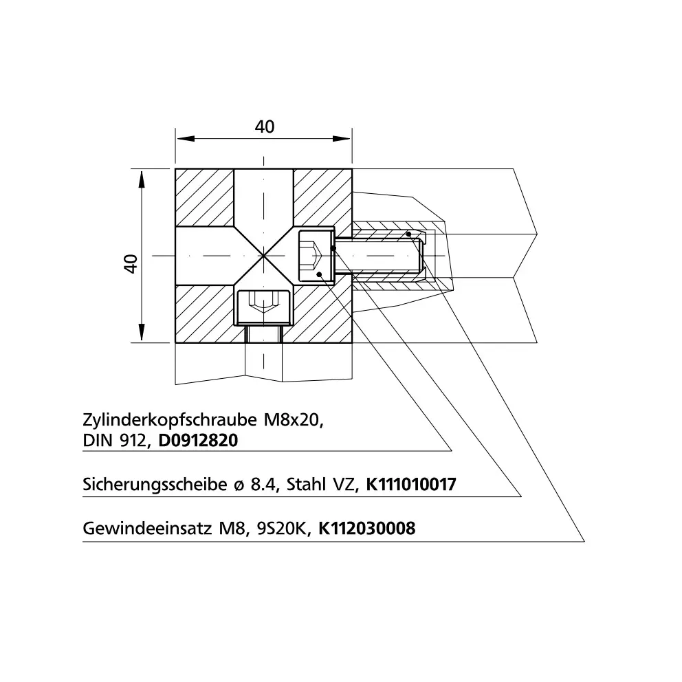 Offener Eckknoten Befestigungsbeispiel