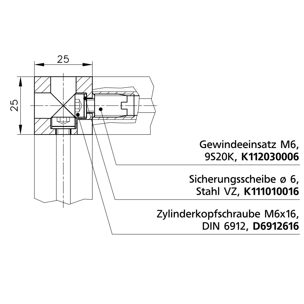 Offener Eckknoten Befestigungsbeispiel