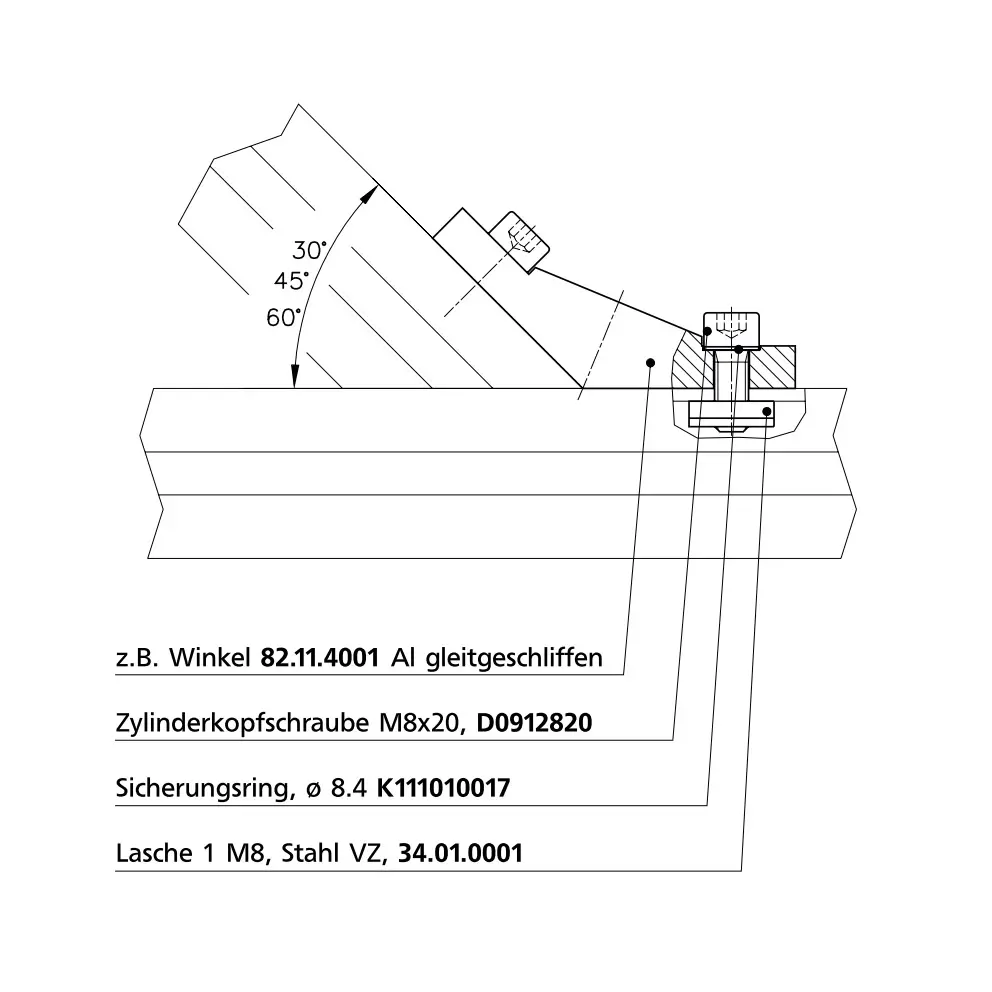 Winkel 30, 45 und 60° Befestigungsbeispiel